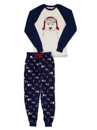 Mens 2-Piece Navy/Oatmeal Polar Bear Holiday Sleepwear Pajama Set
