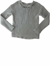 Girls Gray Knit Rhinestone Chunky Knitted Pullover Sparkly Pull Over Sweater