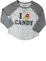Girls White & Gray I Love Candy Corn Halloween Holiday Baseball T-Shirt