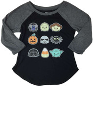 Star Wars Girls Black Star Wars Yoda Leia R2D2 C3PO Halloween Baseball T-Shirt