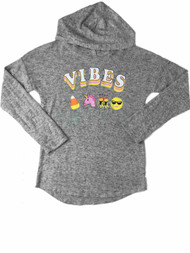 Girls Gray Heather Halloween Candy Corn Vampire Emoji Halloween Hoodie T-Shirt