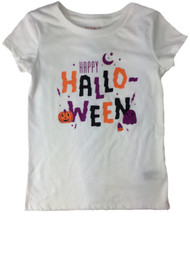 Girls White Purple Orange & Black Happy Halloween Pumpkin Candy Holiday T-Shirt