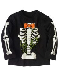 Toddler Boys Long Sleeve Black Skeleton Spider Web Halloween T-Shirt
