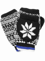 Isotoner Smart Dri Womens Black Snowflake Fingerless Gloves Convertible Mittens