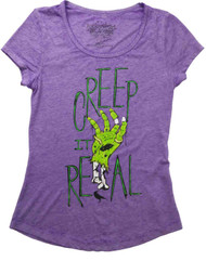 Womens Neon Purple Mummy Hand Halloween Tee Shirt Creep It Real T-Shirt