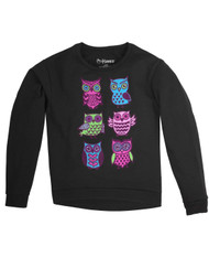 Girls Black Velvet Wise Owls Sweatshirt Sweat Shirt