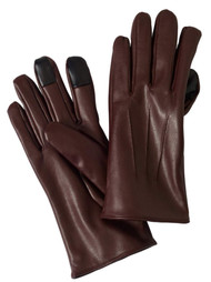Womens Brown Leather-look Text & Tech Gloves Touch Screen Compatible