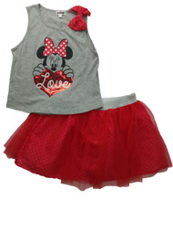 Disney Girls Gray Red & White Minnie Mouse Polka Dot Tulle Tutu Outfit