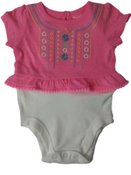Infant Girls Pink & White Floral Cross Stitch Bodysuit Outfit Romper