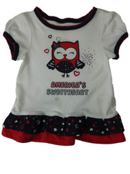 Infant Girls Red White Blue Americas Sweetheart Patriotic Owl Tee Shirt