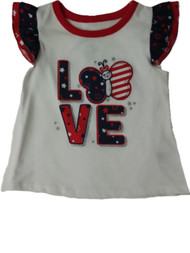 Infant Girls Red White Blue Love Patriotic Flag Butterflly Tee Shirt