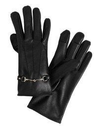 Womens Black Pleather Leather-look Touch Screen Text & Tech Gloves