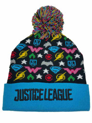 DC Comics Womens Blue Pom Justice League Beanie Hat Knit Christmas Stocking Cap