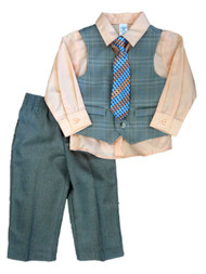 George Infant Toddler Boys 4 Piece Tan Dress Outfit Shirt Vest Tie Slacks