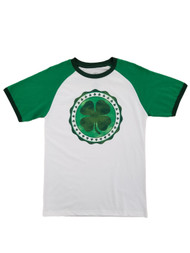Mens White St. Patrick's Day Four Leaf Clover Raglan T-Shirt