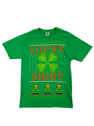 Mens Green Lucky Shirt Fair Isle Leprechaun Clover St. Patrick's Day T-Shirt