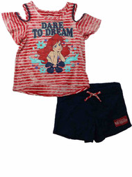 Girls Disney Little Mermaid Dare To Dream Areil Tee Shirt Lace Shorts Outfit