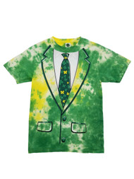 Mens Green Tie Dye Lucky Suit Four Leaf Clover St. Patrick's Day T-Shirt