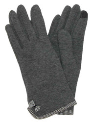 Womens Gray & Houndstooth Bow Stretch Fit Texting & Tech Touchscreen Gloves