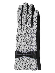 Womens Black & White Floral Rose Stretch Fit Texting & Tech Touchscreen Gloves