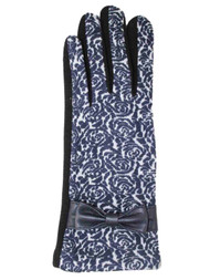 Womens Navy Blue Rose Floral Print Stretch Fit Texting & Tech Touchscreen Gloves