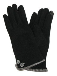 Womens Black & Houndstooth Bow Stretch Fit Texting & Tech Touchscreen Gloves