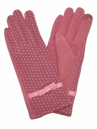 Womens Pink Polka Dot Bow Stretch Fit Texting & Tech Touchscreen Gloves