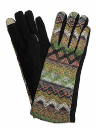 Womens Colorful Green Zigzag Stretch Fit Texting & Tech Touchscreen Gloves