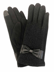 Womens Black Floral Rose Stretch Fit Texting & Tech Touchscreen Gloves