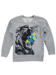 Boys Gray #Feed Me Mountain Lion Graphic FreshIQ Fleece Crew Sweatshirt