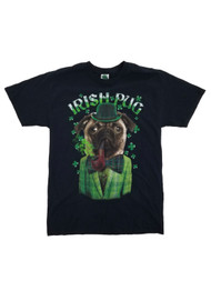 Mens Black St. Patrick's Day Irish Pug Puppy Dog Graphic T-Shirt