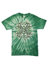Mens Green Tie Dye St. Patrick's Day Four Leaf Clover Skulls Graphic T-Shirt