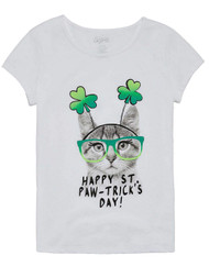Girls Egg Happy St Paw-tricks Tee Shirt Saint Patricks Day Shamrock Cat T-Shirt