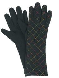 Womens Long Black Stretch Fit Gloves With Quilted Neon Rainbow Stitching