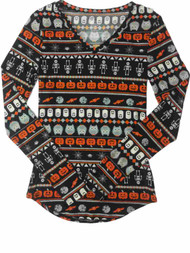 Womens Halloween Pumpkin Skeleton Owl Long Sleeve Tee Shirt Ghost & Bat T-Shirt