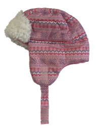 ABC Toddler Girls Nordic Print Pink Trapper Hat with Faux Fur Trim Aviator Cap