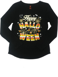 Womens Happy Halloween Gold Spider Web Long Sleeve Tee Shirt Candy Corn T-Shirt