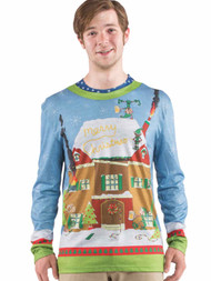 Faux Real Mens Drunk Elf Ugly Christmas Sweater Gingerbread Holiday T-Shirt