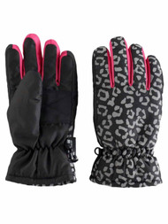 Girls Black & Pink Leopard Print Thinsulate Ski & Snow Winter Gloves