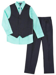 Infant & Toddler Boys Suit Black Mint Dress Up Outfit Shirt Vest Tie & Pants