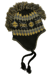 Free Authority Mens Brown & Yellow Snowflake Mohawk Style Peruvian Trapper Hat