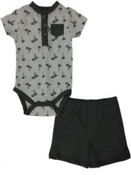 Infant Boys White & Gray Tropical Palm Tree Single Shorts 2 Pc Outfit Set