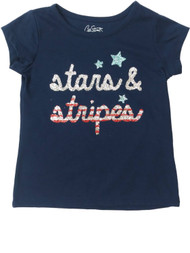 Toddler Girls Navy Glitter Stars & Stripes Patriotic Fourth Of July T-Shirt
