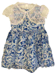 Toddler Girls Blue Floral Easter Holiday Dress & White Lace Capelet