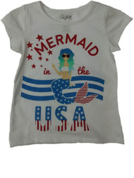 Toddler Girls Red White & Blue Mermaid In USA Patriotic Fourth Of July T-Shirt