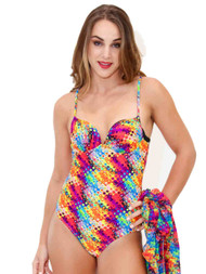 La Moda Womens Rainbow Pixelated Animal Leopard Print 1 Piece Swim Suit