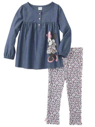 Disney Infant Girls Minnie Mouse Baby Outfit Denim Shirt & Pink Leopard Pants