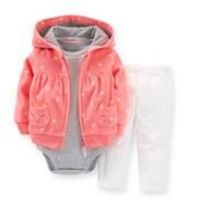 Carters Infant Girls 3 Piece Set Pink Dot Kitty Cat Hoodie Leggings & Shirt