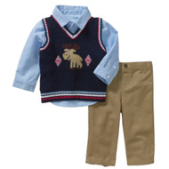 George Infant Boys Moose Suit Holiday Dress Up Outfit Sweater Vest Shirt & Pants