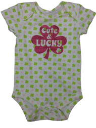 Infant St Patricks Cute & Lucky Glitter Single Outfit Clover Baby Bodysuit